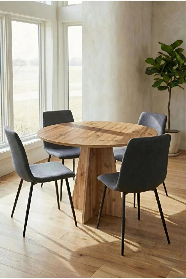 Modern Yuvarlak 100cm Yemek Masası-mutfak Masası Atlantik Çam SANDALYELER TEMSİLİDİR